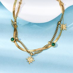 Двухслойные ожерелья из нержавеющей стали 304 со стразами NJEW-U026-03G