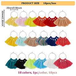18 Stück 18 Farben Polycotton Quaste Fächerform Weinglas-Anhänger&nbsp;AJEW-BC0003-93