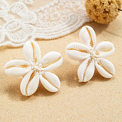 Серьги-гвоздики с натуральными ракушками-цветками&nbsp;FS-WGD51F7-01