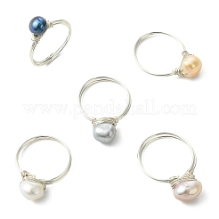 Fingerringe aus Kupferdraht und Naturperlen&nbsp;RJEW-JR01037