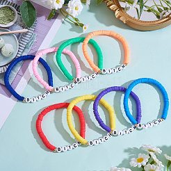 8шт 8 цвета полимерная глина Heishi Surfer стрейч браслеты набор&nbsp;BJEW-SW00084