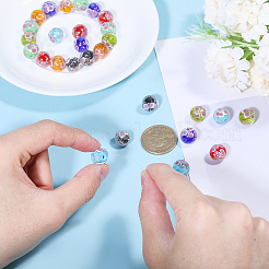 28 шт. 7-х цветные светящиеся бусины ручной работы из золотистого песка в технике лэмпворк&nbsp;LAMP-GL0002-02