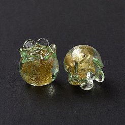 Ручной золотой фольги стеклянные бусины Lampwork X1-LAMP-G158-02B