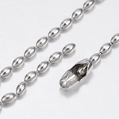 変色しにくい304ステンレススチールネックレス  ビーズのネックレス  ライス  ステンレス鋼色  2mm  29.5インチ（75cm）&nbsp;NJEW-G307-04-2mm-P