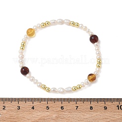 Stretcharmbänder aus natürlichen Süßwasserzuchtperlen und Bernsteinperlen für Damen&nbsp;BJEW-JB13724