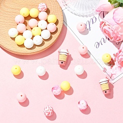 30шт 6 стиля круглые силиконовые фокусные бусины&nbsp;SIL-YW0001-99