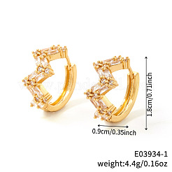 Уникальные латунные волнистые серьги-кольца с прозрачным кубическим цирконием&nbsp;OZ0982-1