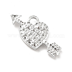 合金ラインストーンペンダント  プラチナトーンのハートにアローチャーム  クリスタル  14.5x23x2.8mm  穴：2.6mm&nbsp;ALRI-C007-25P