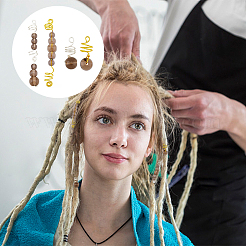 3セットのDIYヘアアクセサリーセット  銅のジュエリー ワイヤー ブレイド ヘア コイル カフス  ローズブラウンのガラスビーズ付き  ヘアスタイリング用  ゴールデン＆シルバー  25~75mm&nbsp;FIND-FH0001-38