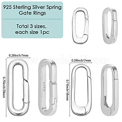 3 шт. 3 стиля 925 кольца с пружинным затвором из стерлингового серебра&nbsp;STER-SC0001-61