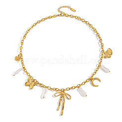 Sommerliche Strand-Halskette mit Kleeblatt-Anhänger aus Edelstahl 304 und Imitations-Keshi-Perlenquaste für Damen&nbsp;LH7473
