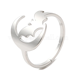 Не тускнеющая нержавеющая сталь 304 с регулируемым кольцом в форме летучей мыши для женщин RJEW-M149-04P