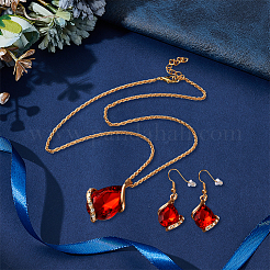 3 комплект из 3-х цветных стеклянных украшений в форме капли. В комплект входят ожерелье с подвеской и серьги-подвески. SJEW-GO0001-08