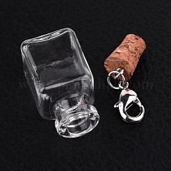 ボトルのペンダントを希望直方体ガラス  アイアンパーツと真鍮カニカン付き  プラチナ  47mm  ボトル容量：2ml（0.06液量オンス）&nbsp;HJEW-JM00186-02