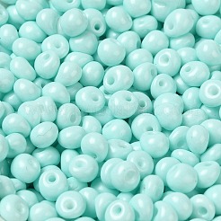 不透明ベーキングペイントガラスシードビーズ6/0個  ティアドロップ  ライトシアン  4.5~5x4x3~3.5mm  穴：0.9mm  約5625個/ポンド&nbsp;SEED-M012-02A-04