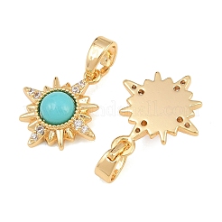 Pendentifs en laiton sertis de micro-pavés de zircone cubique transparente et de turquoise synthétique&nbsp;KK-CBA2DE6-10G-02