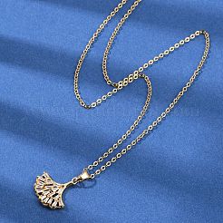 Латунный лист гинкго с микропаве из кубического циркония подвеска на шею NJEW-C076-26G