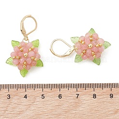 Pendientes de cuentas de vidrio y jade malayo natural con diseño de flores para San Valentín.&nbsp;EJEW-MZ00700-01