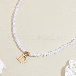 Colliers avec pendentifs en acier inoxydable et perles d'imitation&nbsp;NJEW-LP0001-51D-G