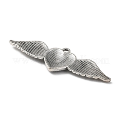 合金ペンダント  黒のエナメル  アンティークシルバー  翼のチャーム付きハート  18x54x3mm  穴：2mm&nbsp;ENAM-Q503-02AS-06