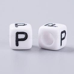 Lettre p lettre cube blanc acrylique perles pour la fabrication de bijoux de nom&nbsp;X-PL37C9308-P