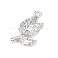 バレンタインデーの真鍮マイクロパヴェクリアキュービックジルコニアペンダント  花のチャーム  プラチナ  15x8.5x3mm  穴：1.2mm&nbsp;KK-D225-12P