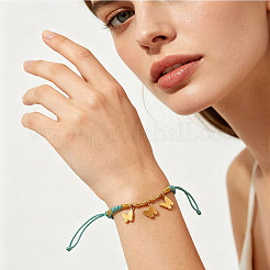 Bracelet ajustable bohème en acier inoxydable 304 avec breloques et cordon en coton tressé&nbsp;WG43BF0-01