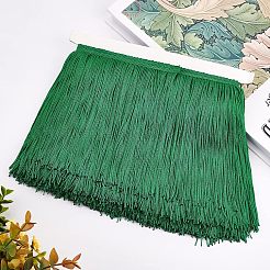 ポリエステルラテンフリンジレース  洋服アクセサリーデコレーション  DIYレーストリム刺繡生地  グリーン  6-1/8インチ（155mm）  10m /カード&nbsp;OCOR-WH0064-43A