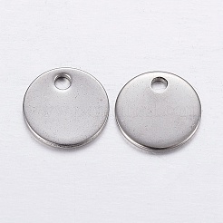 変色防止 304 ステンレススチール 刻印入り ブランクタグペンダント  フラットラウンドのチャーム  ステンレス鋼色  8x0.8mm  穴：1.2mm&nbsp;X-STAS-P198-68C