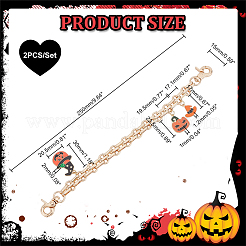 2 pièces halloween thème alliage émail citrouille jack-o'-lanterne et chapeau de sorcière charme sac à main rallonges de sangle&nbsp;AJEW-PH0004-99