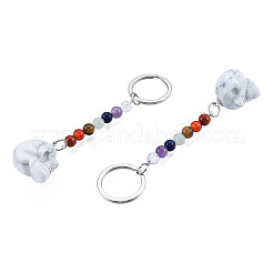 Llavero con colgante de calavera de howlita natural&nbsp;G-N341-01B