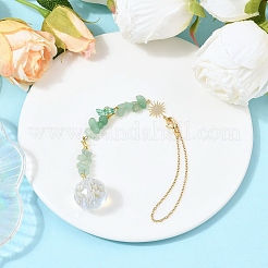 Круглые стеклянные подвесные ловцы солнца из кусочков натурального зеленого авантюрина HJEW-JM04209-01