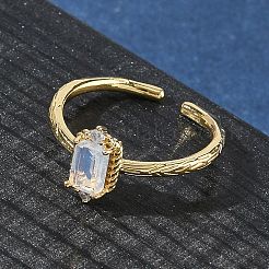 Прямоугольные латунные кольца-манжеты с микропаве из кубического циркония RJEW-Z111-04G