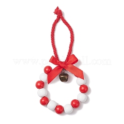 Décoration pendentif couronne de Noël en perles de bois&nbsp;HJEW-JM03829-01