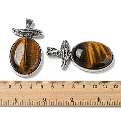 天然石タイガーアイビッグサイズペンダントトップ  アンティークシルバーメッキ合金楕円チャーム  56x32x11mm  穴：7x6.5mm&nbsp;G-Z050-09A