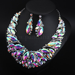 Collane con ciondolo in strass in lega e set di orecchini pendenti a goccia per donna&nbsp;WG99E9F-05