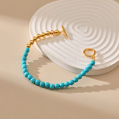 Женские браслеты из синтетической бирюзы и латуни с круглыми бусинами&nbsp;EH2612