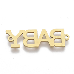 201 ステンレススチールリンクコネクター  レーザーカットリンク  単語の赤ちゃん  ゴールドカラー  29x9x1mm  穴：1.5mm&nbsp;STAS-N091-36G