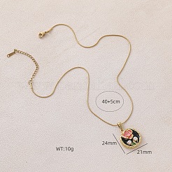 Женские ожерелья с подвеской в виде цветка из хирургической нержавеющей стали 316 с эмалью и имитацией жемчуга&nbsp;JA3265