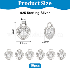 10 шт. 925 подвески в форме сердца из стерлингового серебра с прозрачными кубическими цирконами&nbsp;STER-PH0004-40