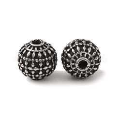 304ステンレススチールビーズ  光沢のある  ドット柄とラウンド  アンティークシルバー  9.5x10mm  穴：2mm&nbsp;SA-CBAFBAB-09AS-C
