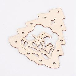 未染色の木製ペンダント  クリスマスツリー  アンティークホワイト  99.5x93x2.5mm  穴：2.5mm&nbsp;WOOD-K005-19