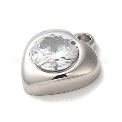 304ステンレススチールチャーム  ガラスと  ハートチャーム  ステンレス鋼色  14x12x5mm  穴：2.8mm&nbsp;STAS-L022-256P
