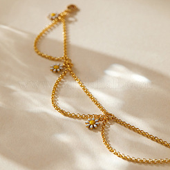 Двухслойные женские браслеты на ногу с подвеской в виде цветка из латуни и белой эмали FS-WG4E90A-03