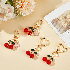 4 шт. 4 стиля вишневый сплав эмалированный поворотный брелок&nbsp;KEYC-ME0001-04