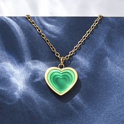 女性用304ステンレススチール幾何学ペンダントネックレス  18KGP本金メッキ  グリーン  ハート  18.03インチ（45.8cm）&nbsp;NJEW-M106-02A-G
