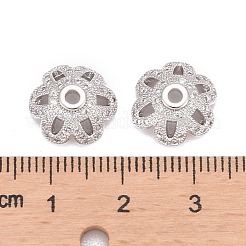 Экологически чистые 6-лепестковые цветочные латунные бусины с микропаве и фианитами&nbsp;ZIRC-M098-01P-FF