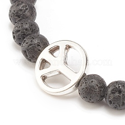 Bracelet extensible en pierre de lave naturelle avec perles de signe de paix en alliage&nbsp;BJEW-JB08309-05
