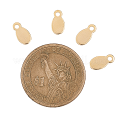 304ステンレススチールチャーム50個  空白タグのスタンプ  オーバル  ゴールドカラー  10x4mm  穴：1.2mm&nbsp;STAS-CJ0001-164G