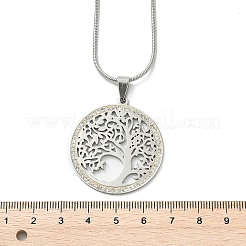 201 Edelstahl-Halsketten mit Lebensbaum-Anhänger und Kristall-Strass für Damen&nbsp;NJEW-P327-03P